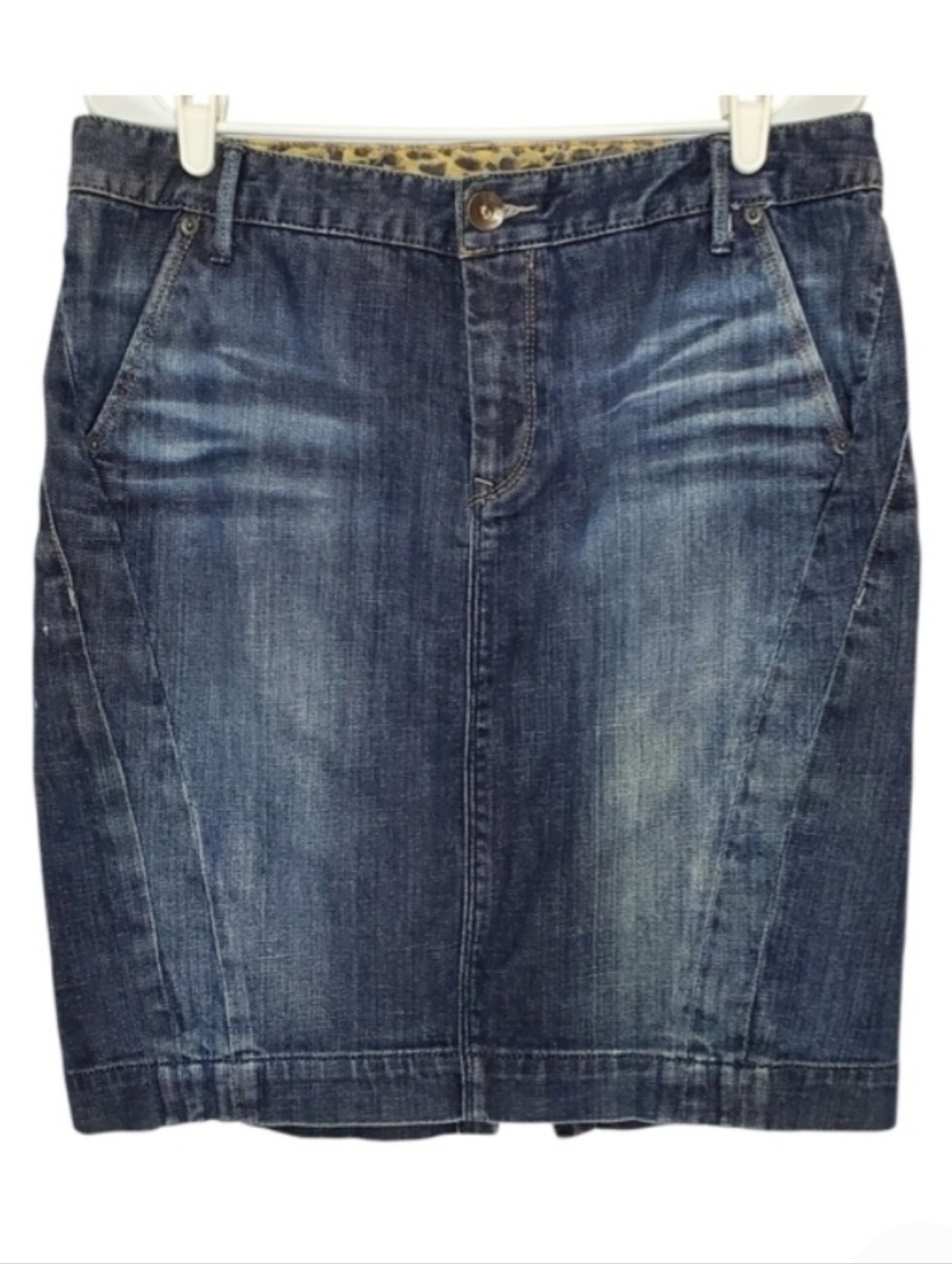 7126 * X2 Quality Denim Straight Knee Length Mini Skirt Medium Wash Size 12